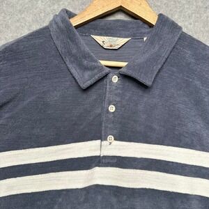 Faherty Brand Mens Cabana Terry Surf Stripe Polo Stormy Sky Blue MKU2372 XXL NEW